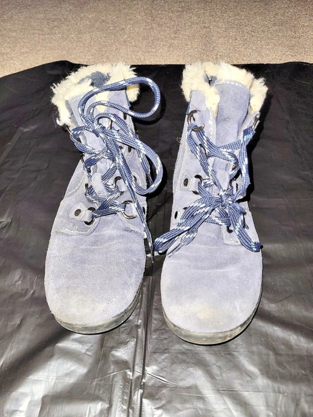 Earth Origins Crowley Navy Blue Suede Faux Fur Ankle Boots Side Zip Womens 9M